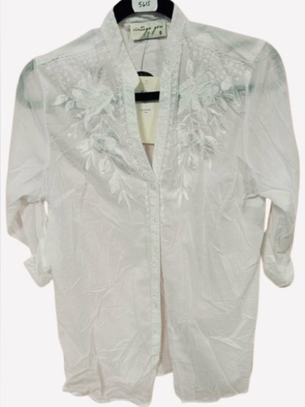 NWT 100% Cotton Embroidered Floral Vintage GOA Shirt Top Blouse Boho Cottage SM